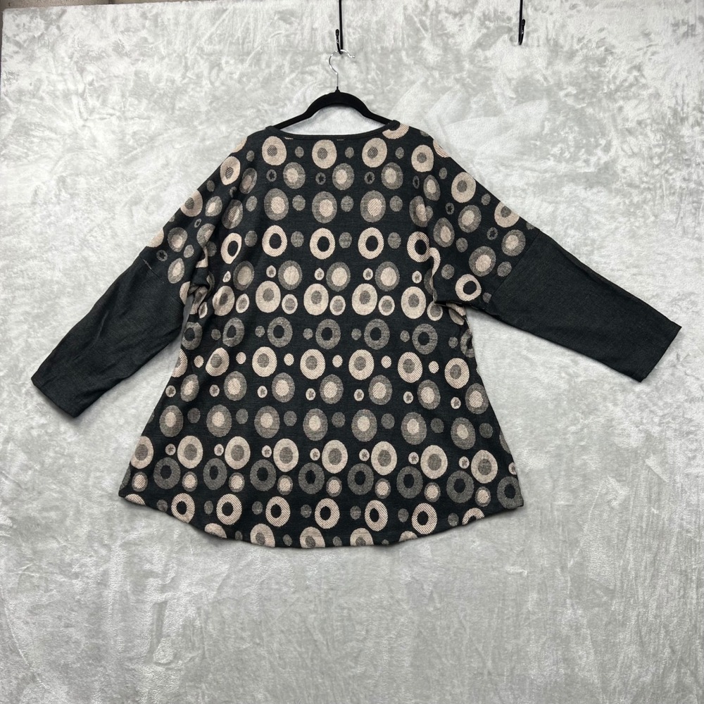 Yushi Tunic‎ Top Women XL Black Gray Artsy Lagenlook Abstract Long Sleeve - Picture 2 of 6